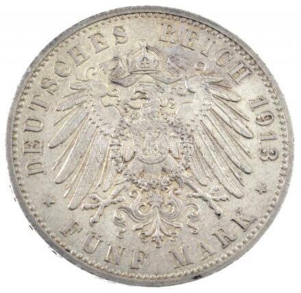 Német Államok / Poroszország 1913A 5M Ag 'II. Vilmos' Berlin T:1- apró karcok German States / Prussia 1913A 5 Mark Ag 'Wilhelm II' Berlin C:AU tiny scratches Krause KM#536