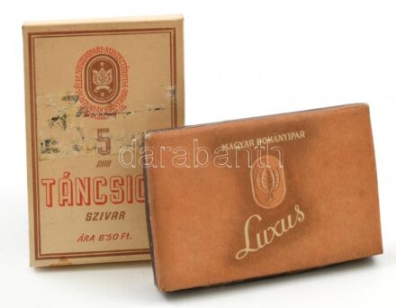 2 klf. bontatlan szivar és cigarettadoboz: Táncsics és Luxus márkanevekkel.