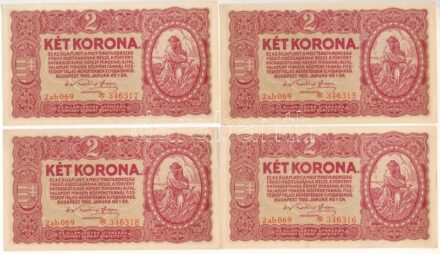 1920. 2K (4x) '2ab 069 * 346315-346318' csillagos sorszám, sorszámkövetők T:II az egyik hátulján ceruzás írás, kis szakadás Adamo K7/1