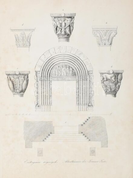 Esztergomi régiségek / Alterthümer der Graner Feste. Acélmetszet, papír, kissé foltos, 33x25 cm