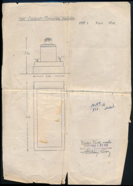 1947 Debreceni síremlék terv, hátoldalán 2 x 50f okmánybélyeggel + 1Ft Debrecen városi törvényhatósági bélyeggel