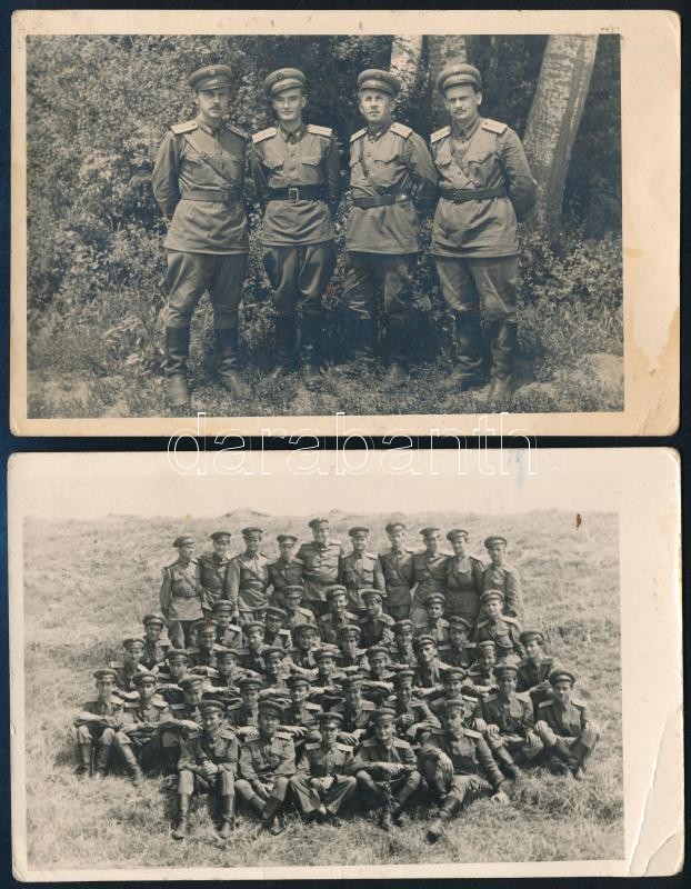 cca 1950 ÁVH-sok csoportképe, 2 db fotó, Gálik Károly fényképész pecsétjével jelzettek, 14x9 cm