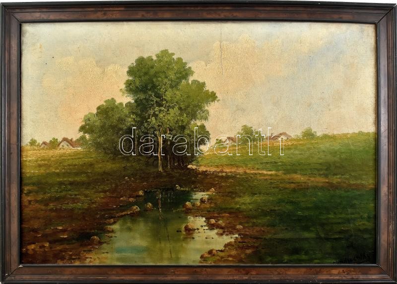 Mindszenthy D. jelzéssel: Tanya. Olaj, vászon, sérült. 44x64cm