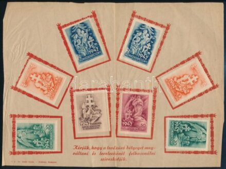 1942 8 db levélzáró segélybélyeg 'Honvéd Karácsony' eredeti emléklapon