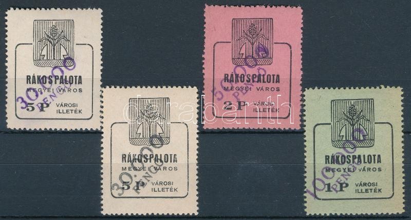1946 Illetékbélyeg Rákospalota 4 db klf., az 1P-n a 'város V betűje rövidebb (100% felár) (33.500)