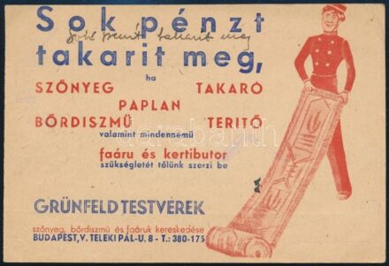 Grünfeld Testvérek Budapest reklámlapja