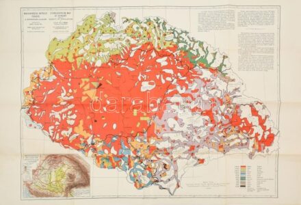 cca 1920 Magyarország néprajzi térképe a népsűrűség alapján, ún. 'Vörös térkép'. Szerk.: Gróf Teleki Pál. 1: 1.000.000. Bp., Magyar Földrajzi Intézet. Magyar és angol nyelven. Hajtva, kis lapszéli szakadásokkal, 94,5x62,5 cm