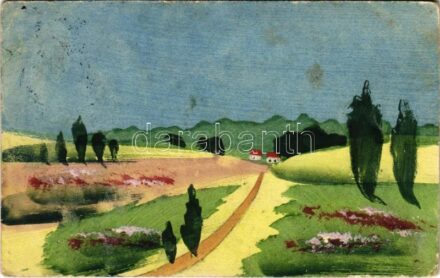 Kunst im Kleinen. Handgemalt / hand-painted landscape art postcard (fl)
