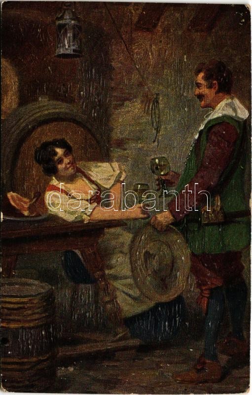 1918 Altdeutsche Trinker. Facsimile Ölgemalde Marke 'Schlangenkönigin' Erpaco-Kunstverlag Hamburg (vágott / cut)