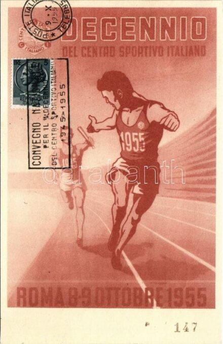 1955 Roma, Decennio del Centro Sportivo Italiano. Sezione Filatelica / Decade of the Italian Sports Center + So. Stpl.