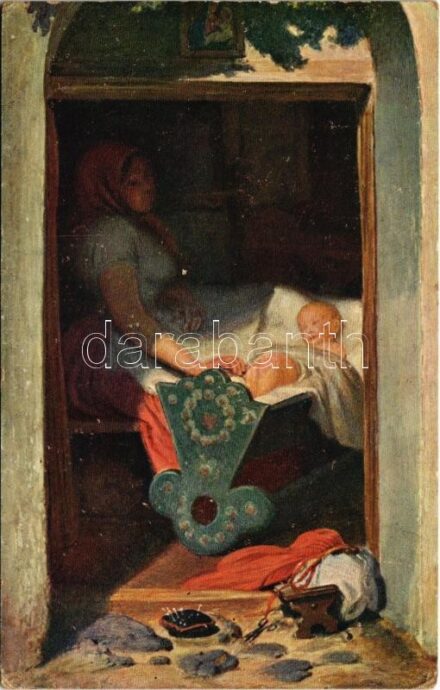 1917 Wiegenlied / Lady art postcard. J.P.P. 731. s: Jos. Manes (EK)