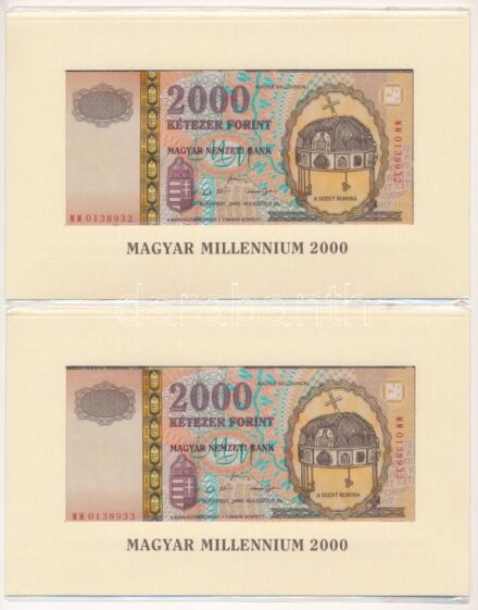 2000. 2000Ft (2x) 'Millenium' eredeti, bontatlan díszcsomagolásban, sorszámkövetők 'MM 0138932 - MM 0138933' T:I Adamo F56A