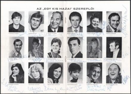 Egy kis hazai a Magyarok Világszövetségének műsorfüzete 18 színész aláírával: Antal Imre, Csongrádi Kata, Bilicsi Tivadar, Csákányi László, Harsányi Gábor, stb.