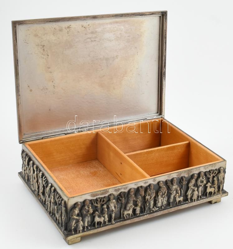 Tevan Margit (1901-1978) doboz, fém, fa betéttel, jelzett, 22x16x7 cm - Image 3
