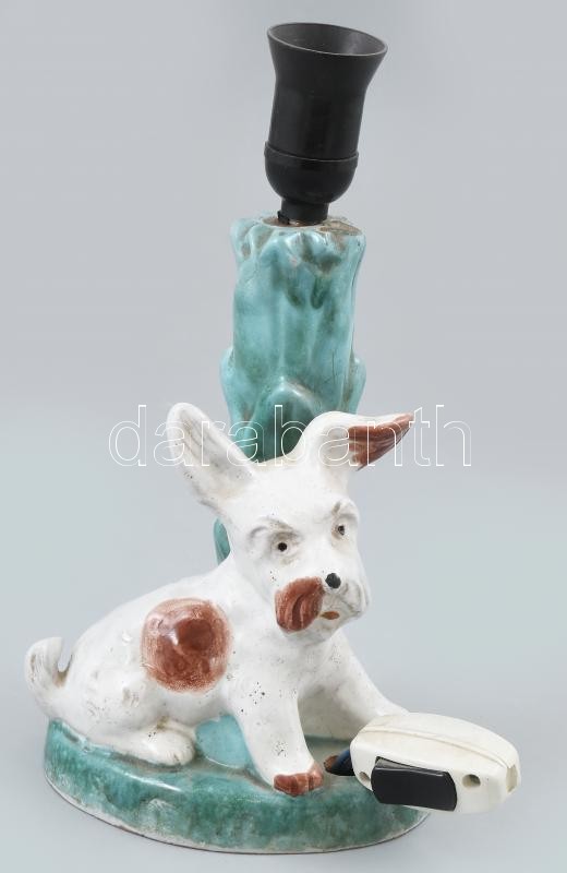 Kerámia kutyás lámpatest, szerelék nélkül, jelzés nélkül, apró mázrepedésekkel, m: 20 cm