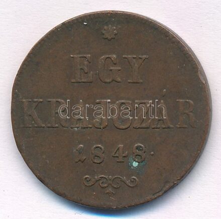 1848. 1kr Cu T:2,2- patina, ph Adamo B1