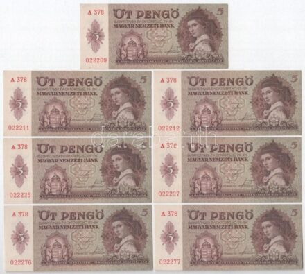 1939. 5P (7x) közte két sorszámkövető pár és egy egyugrású sorszámú pár T:I-,II kis folt Adamo P6