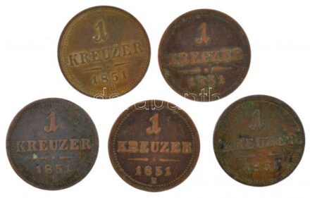 1851B 1kr Cu (5x) T:2-,3 patina, ph Adamo M4