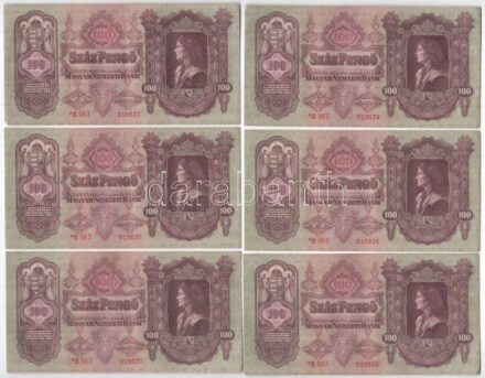 1930. 100P (10x) '*E 063 019833-019842' sorszámkövetők T:II-III hullámos papír, folt Adamo P17