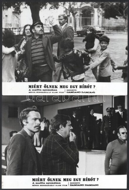 1975 ,,Miért ölnek meg egy bírót? - a maffia nyomában' című olasz film jelenetei és szereplői, 13 db vintage produkciós filmfotó, ezüst zselatinos fotópapíron, a használatból eredő kisebb hibákkal, 18x24 cm