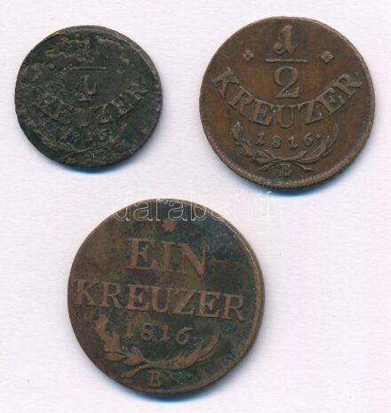 1816B 1/4kr Cu + 1816B 1/2kr Cu + 1816B 1kr Cu T:2-,3