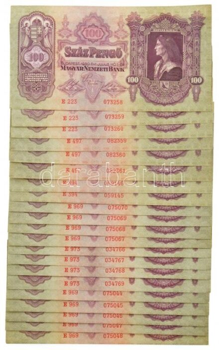 1930. 100P (21x) sorszámkövető sorozatokkal T:II-III hullámos papír Adamo P17