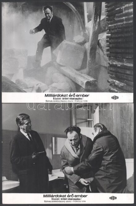 cca 1967 ,,Milliárdokat érő ember' című olasz - francia film jelenetei és szereplői, 13 db vintage produkciós filmfotó, ezüst zselatinos fotópapíron, a használatból eredő kisebb hibákkal, 18x24 cm
