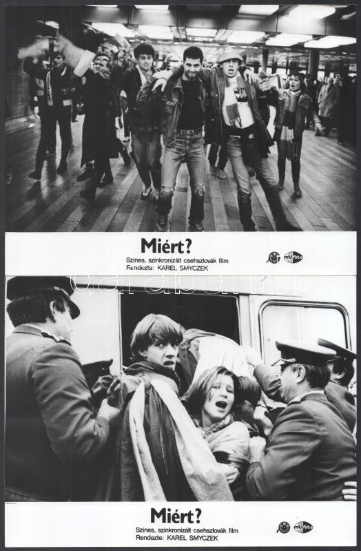 cca 1989 előtti, ,,Miért?' című csehszlovák film jelenetei és szereplői, 6 db vintage produkciós filmfotó, ezüst zselatinos fotópapíron, a használatból eredő kisebb hibákkal, 18x24 cm