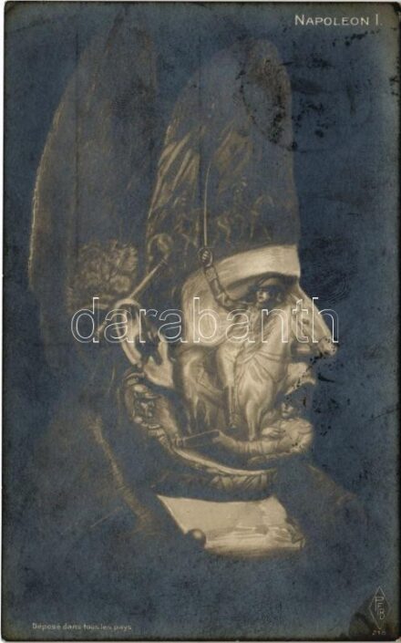 1909 Napoleon. Optikai illúziós képeslap katonákkal / Optical Illusion, sodliers forming Napoleon's head