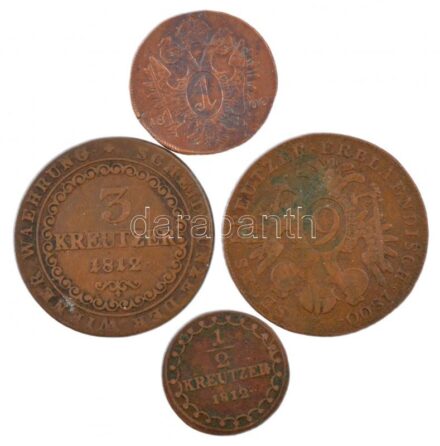 Ausztria 1800A 1kr Cu 'I. Ferenc' + 1800A 6kr Cu 'I. Ferenc' + 1812A 1/2kr Cu 'I. Ferenc' + 1812A 3kr Cu 'I. Ferenc' T:2-,3 Austria 1800A 1 Kreuzer Cu 'Franz I' + 1800A 6 Kreuzer Cu 'Franz I' + 1812A 1/2 Kreuzer Cu 'Franz I' + 1812A 3 Kreuzer Cu