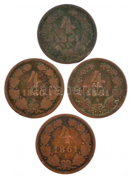 Ausztria 1860A 4kr Cu + 1861A 4kr Cu (3x) T:3 Austria 1860A 4 Kreuzer Cu + 1861A 4 Kreuzer Cu (3x) C:F Krause KM#2194