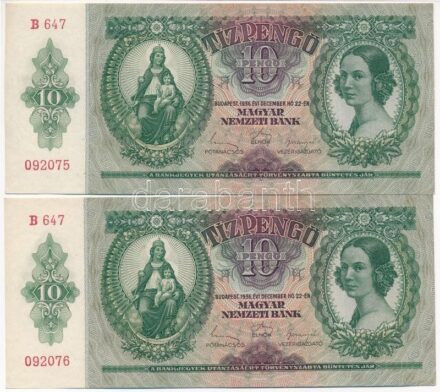 1936. 10P (2x) 'B 647 092075-092076' sorszámkövetők T:II-III Adamo P9