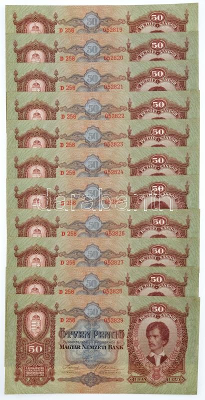 1932. 50P (11x) 'D 256 052819-052829' sorszámkövetők T:II kis folt Adamo P14