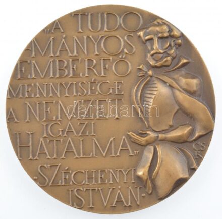 Csíkszentmihályi Róbert (1940-2021) 1975. 'A Magyar Tudományos Akadémia 150. évfordulója / Széchenyi István' kétoldalas bronz emlékérem, dísztokban (70mm) T:1