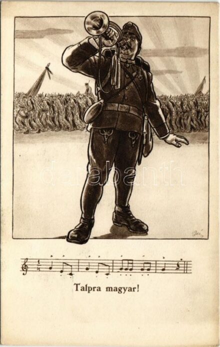 Talpra magyar! Magyar Rotophot, Budapest Nr. 55. / WWI Austro-Hungarian K.u.K. military art postcard, patriotic propaganda s: Bér
