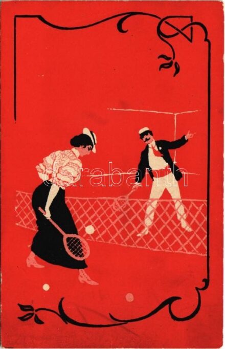 Teniszező pár / Couple playing tennis. Art Nouveau (EB)