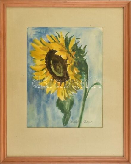 Szalkári Rózsa (1936-2017): Napraforgó. Akvarell, papír. 233x24 cm Keretben.