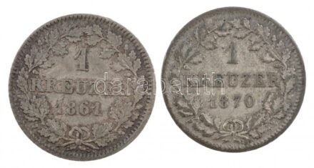Német Államok / Bajorország 1861. 1kr Ag + 1870. 1kr Ag T:2 patina German States / Bavaria 1861. 1 Kreuzer Ag + 1870. 1kr Ag C:XF,VF patina
