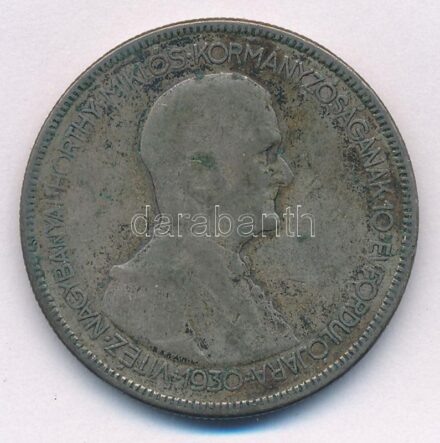 1930. 5P Ag 'Horthy jobbra' T:3 patina Adamo P8