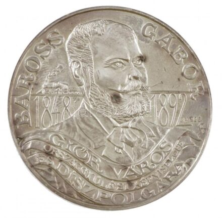 1998. 'Győr Megyei Jogú Város Közgyűlése / Győr város országgyűlési képviselője, díszpolgára - Baross Gábor - 1848-1892' jelzett Ag emlékérem dísztokban (31,1g/0.925/42,5mm) T:1 (eredetileg PP) patina