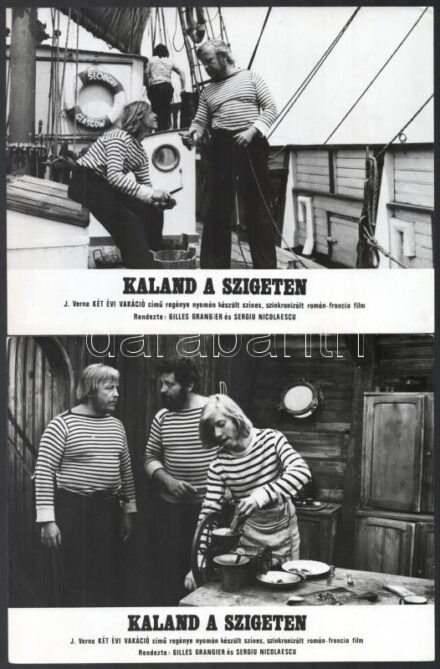 cca 1961 ,,Kaland a szigeten' című román - francia film jelenetei és szereplői, 11 db vintage produkciós filmfotó (a használatból eredő kisebb hibákkal), ezüst zselatinos fotópapíron, 18x24 cm