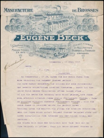 1910 Eugéne Beck fejléces számla
