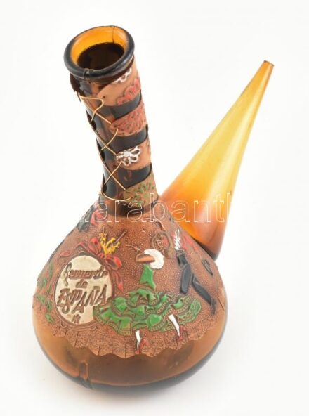 Spanyol boros üveg, kopott, m: 27 cm