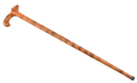 Rókafejes faragott túrabot, h: 81 cm