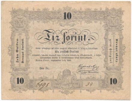 1848. 10Ft 'Kossuth bankó' 'St 6098 34' T:III Adamo G111