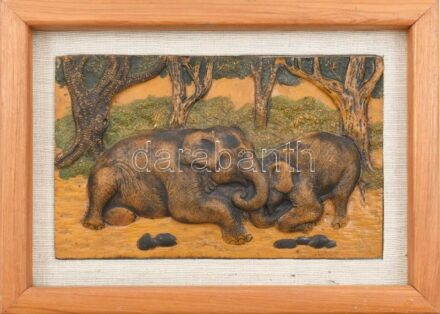 Elefántos, faragott fakép, 14x22cm