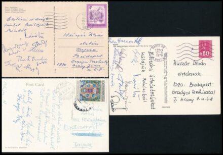 1976 Magyar MSZMP vezetők, pártfunkcionáriusok autográf aláírásai külföldről hazaküldött képeslapokon