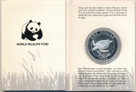 Bermuda 1986. 1$ Ag 'A Világ Vadvédelmi Alap (WWF) 25. évfordulója - Közönséges levesteknős' emlék kiadás kapszulában, karton dísztokon, angol nyelvű tanúsítvánnyal és német nyelvű ismertetővel T:PP Bermuda 1986. 1 Dollar Ag