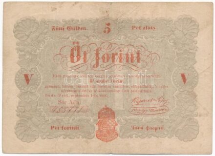 1848. 5Ft 'Kossuth bankó' vörösesbarna 'AJn 455771' T:III kis folt Adamo G109