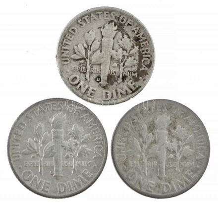 Amerikai Egyesült Államok 1952-1960. 1d Ag 'Roosevelt' (3xklf) T:2- USA 1952-1960. Dime Ag 'Roosevelt' (3xdiff) C:VF Krause KM#195